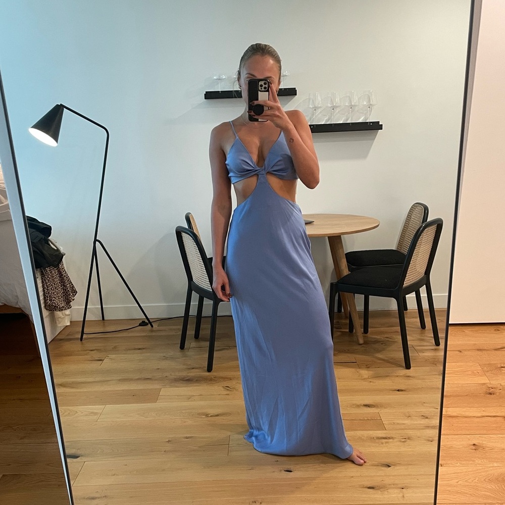 Blue cutout silky maxi dress